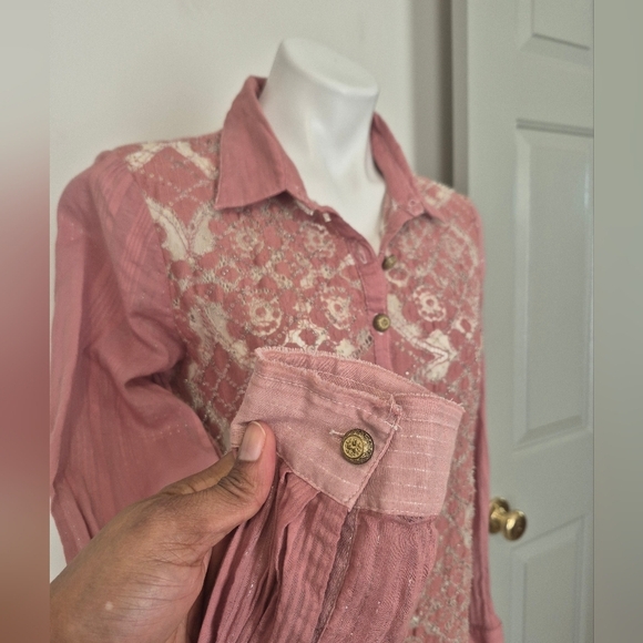 Aratta Silent Journey String of Pearls Lace Semi Sheer Button Down Blouse(M)NWT - Picture 6 of 10